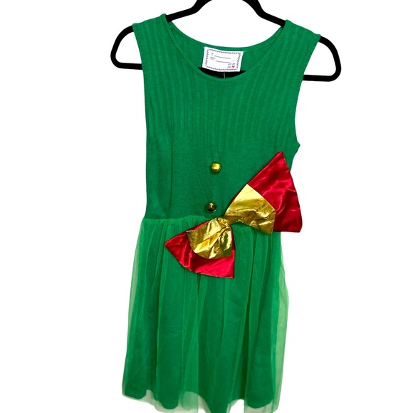DEREK HEART Ugly Christmas Sweater Big Bow Jingle Bell Tulle Dress Size M - Picture 3 of 7